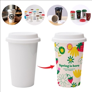 12oz Double Wall Ceramic Travel Mug with Silicone Lid